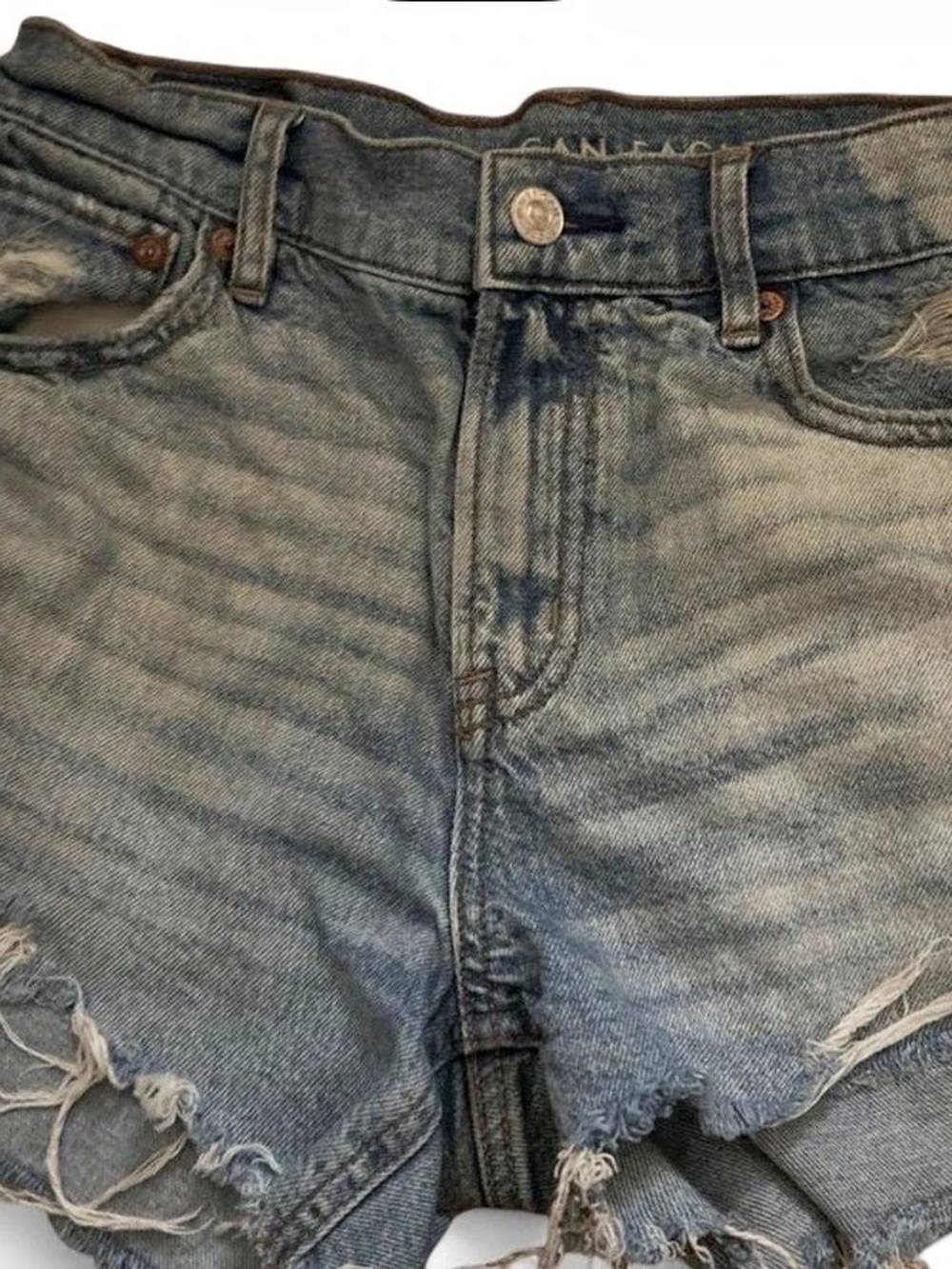 American Eagle Distressed Frayed Jean Shorts in Blue
